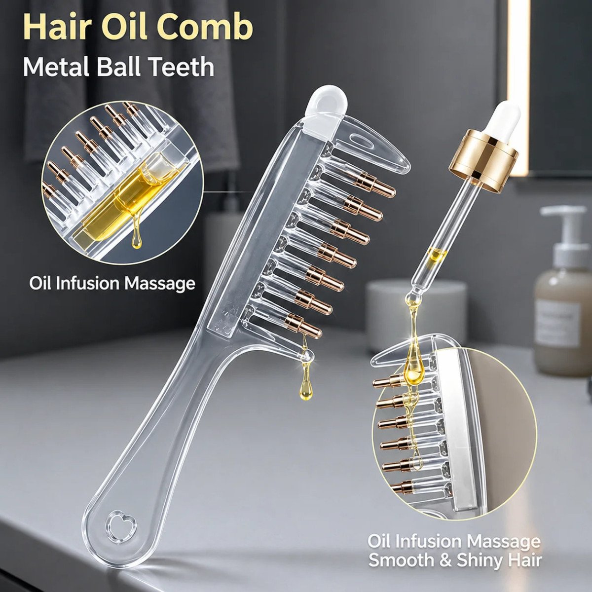 Hair Oil Applicator - For Scalp Massager Roller Ball Precise Portable | Scalp Oil Dispenser Comb for Women Roots Hairline All Types, Spa Travel Salon Home Images