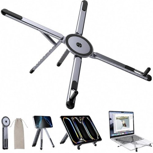 3-in-1 Magnetic Foldable Laptop Stand, Multi-Angle Adjustable Portable Aluminum Foldable Holder For Laptop, For Office Travel Study Tablet And Phone Desktop Use